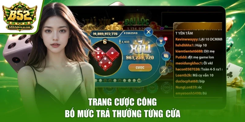 Trang cược công bố mức trả thưởng từng cửa